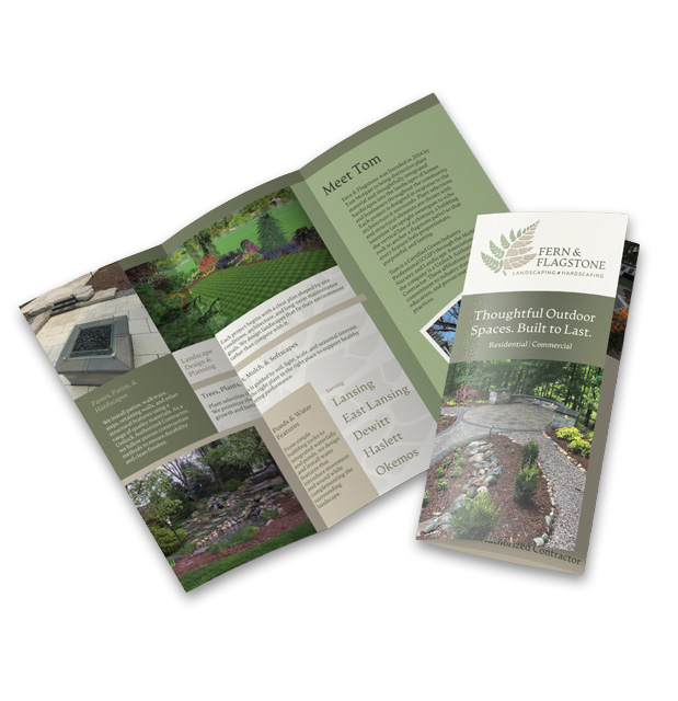 graphic showcasing print brochure designed for lansing, Michigan landscaping client