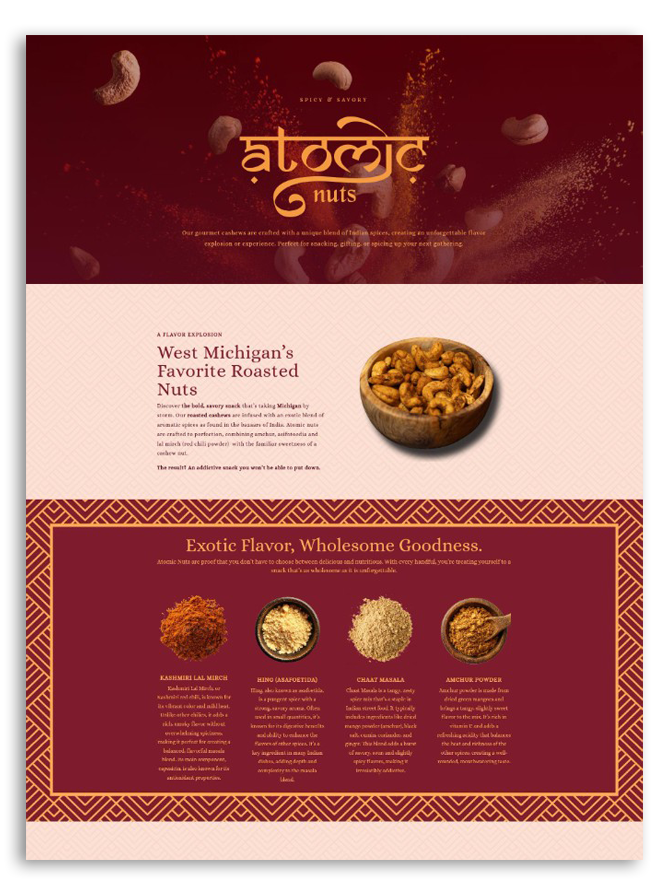 snapshot of website design for Atomic Nuts shop in Grand Rapids, MI